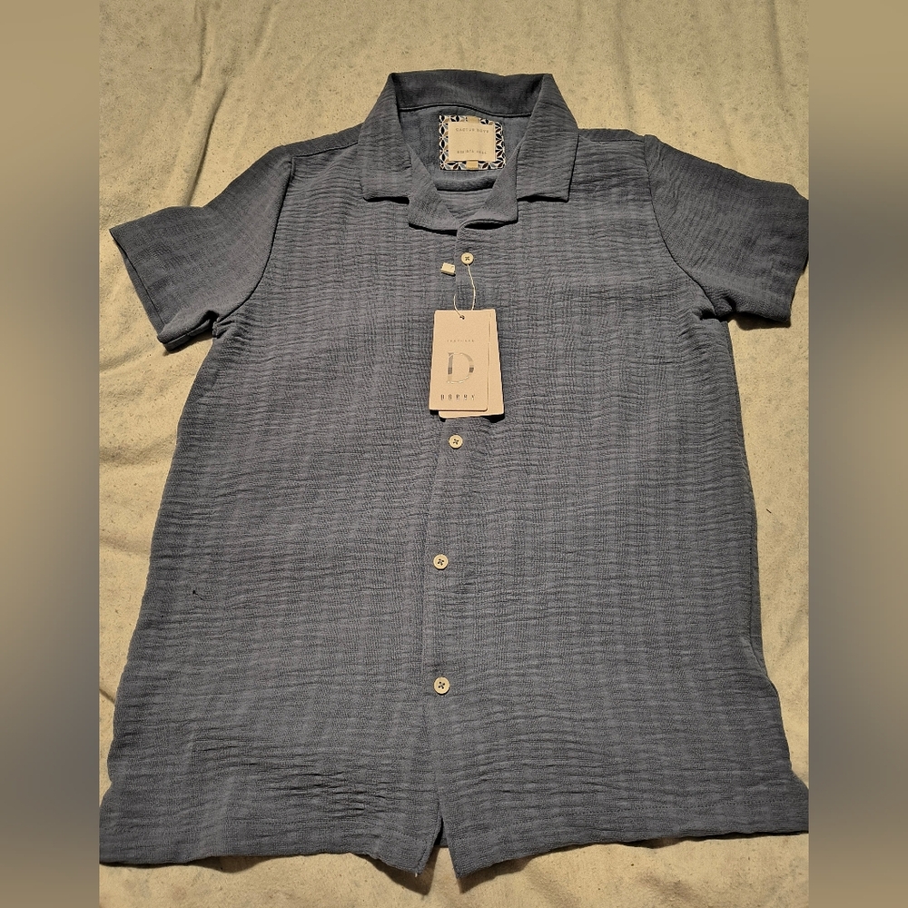 Gianni Bini Textured Blue Button Down Shirt